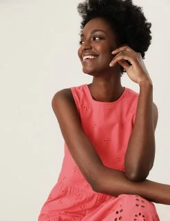 Brand new ✔️ M&S Collection 👗 Dresses Pure Cotton Broderie Midaxi Tiered 👗 Dress 👍 -New In Womens Sales 2022 SD 01 T42 7733 CJ X EC 2