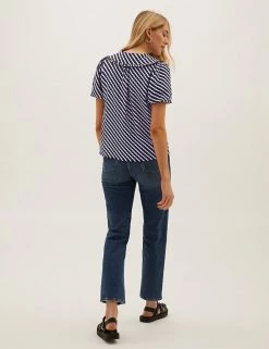 New 🥰 M&S Collection Tops Checked Collared V-Neck Short Sleeve Top 😉 -New In Womens Sales 2022 SD 01 T43 4256 E4 X EC 1