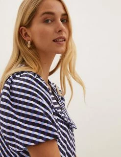 New 🥰 M&S Collection Tops Checked Collared V-Neck Short Sleeve Top 😉 -New In Womens Sales 2022 SD 01 T43 4256 E4 X EC 3