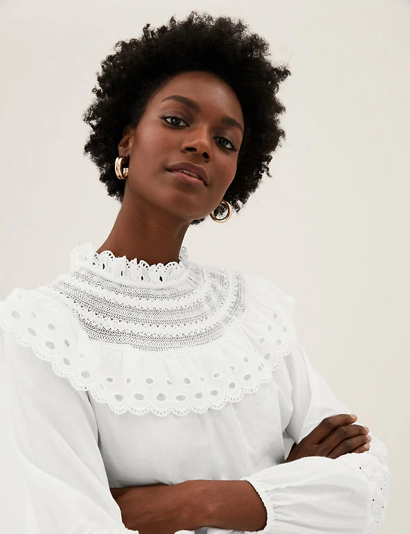 Cheapest π₯ M&S Collection Tops Pure Cotton Frill Neck Long Sleeve Top β¨ 3 Cheapest π₯ M&S Collection Tops Pure Cotton Frill Neck Long Sleeve Top β¨ - Image 3