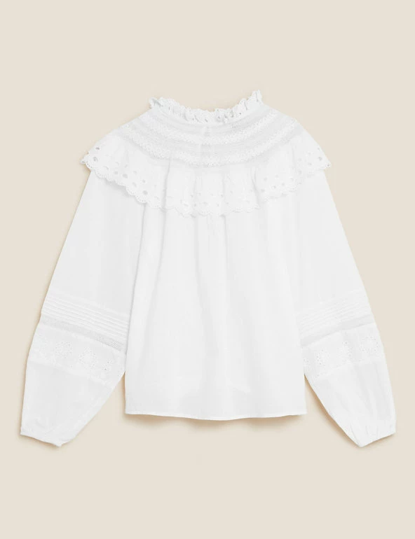 Cheapest π₯ M&S Collection Tops Pure Cotton Frill Neck Long Sleeve Top β¨ 2 Cheapest π₯ M&S Collection Tops Pure Cotton Frill Neck Long Sleeve Top β¨ - Image 2