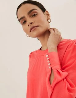 Buy ⭐ M&S Collection Tops Round Neck Longline Angel Sleeve Top 🎉 -New In Womens Sales 2022 SD 01 T43 4621X CG X EC 1