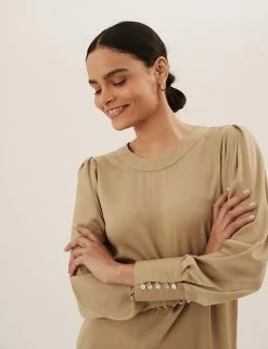 Buy ⭐ M&S Collection Tops Round Neck Longline Angel Sleeve Top 🎉 -New In Womens Sales 2022 SD 01 T43 4621X CO X EC 0