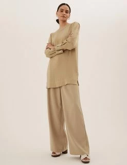 Buy ⭐ M&S Collection Tops Round Neck Longline Angel Sleeve Top 🎉 -New In Womens Sales 2022 SD 01 T43 4621X CO X EC 1