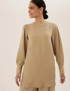 Buy ⭐ M&S Collection Tops Round Neck Longline Angel Sleeve Top 🎉 -New In Womens Sales 2022 SD 01 T43 4621X CO X EC 3