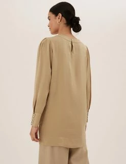 Buy ⭐ M&S Collection Tops Round Neck Longline Angel Sleeve Top 🎉 -New In Womens Sales 2022 SD 01 T43 4621X CO X EC 4