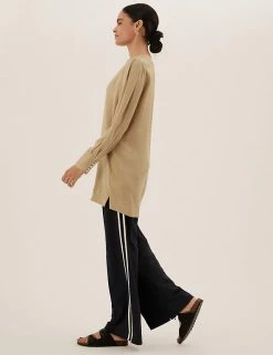 Buy ⭐ M&S Collection Tops Round Neck Longline Angel Sleeve Top 🎉 -New In Womens Sales 2022 SD 01 T43 4621X CO X EC 5