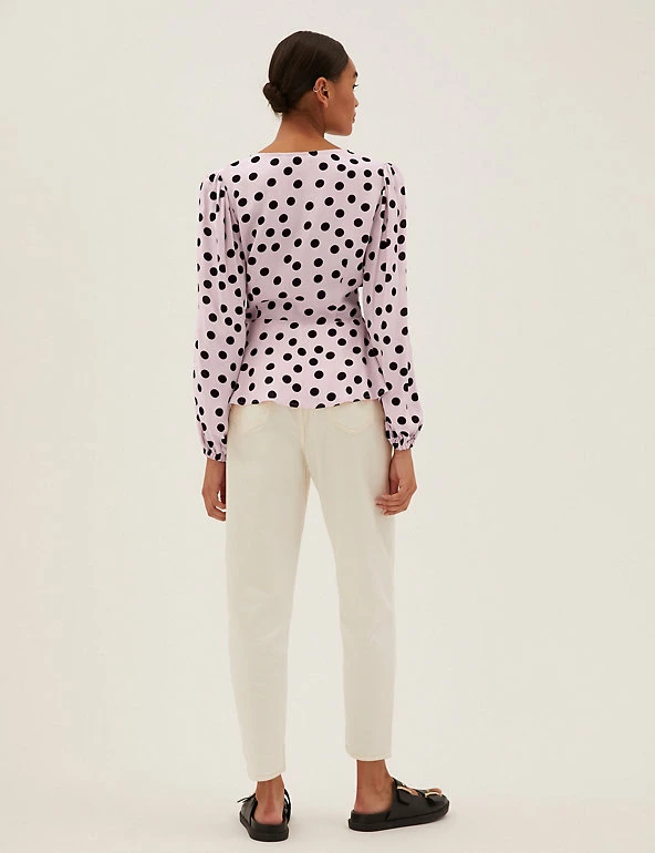 Best deal 🔥 M&S Collection Tops Polka Dot V-Neck Waisted Long Sleeve Top 😀 5 Best deal 🔥 M&S Collection Tops Polka Dot V-Neck Waisted Long Sleeve Top 😀 - Image 5