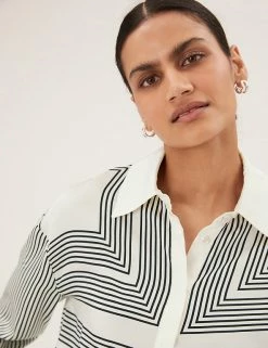 Best Sale 👍 M&S Collection 👚 Shirts & Blouses Striped Collared Longline 👚 Shirt ✨ -New In Womens Sales 2022 SD 01 T43 5113 Y8 X EC 2