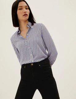 Cheap 🥰 M&S Collection 👚 Shirts & Blouses Geometric Print Long Sleeve 👚 Shirt 🔥 -New In Womens Sales 2022 SD 01 T43 5181 E4 X EC 1