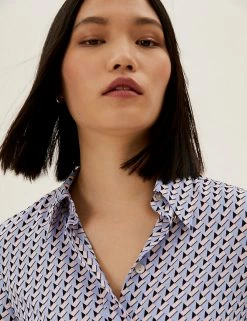 Cheap 🥰 M&S Collection 👚 Shirts & Blouses Geometric Print Long Sleeve 👚 Shirt 🔥 -New In Womens Sales 2022 SD 01 T43 5181 E4 X EC 2