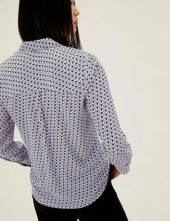 Cheap 🥰 M&S Collection 👚 Shirts & Blouses Geometric Print Long Sleeve 👚 Shirt 🔥 -New In Womens Sales 2022 SD 01 T43 5181 E4 X EC 3