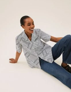 Deals 🤩 M&S Collection 👕 Shirts & Blouses Pure Cotton Striped Short Sleeve Blouse ❤️