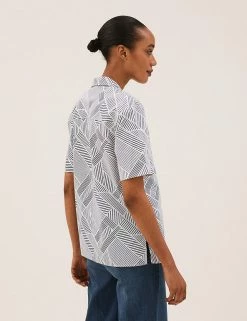 Deals 🤩 M&S Collection 👕 Shirts & Blouses Pure Cotton Striped Short Sleeve Blouse ❤️ -New In Womens Sales 2022 SD 01 T43 5281 Y4 X EC 3