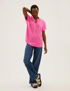 Best Pirce 🔔 M&S Collection 👚 Shirts & Blouses Collared Short Sleeve Popover Blouse 😍 -New In Womens Sales 2022 SD 01 T43 5311 A0 X EC 2