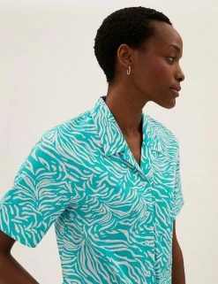 Buy 🔥 M&S Collection 👕 Shirts & Blouses Pure Cotton Animal Print Collared Blouse 👏 -New In Womens Sales 2022 SD 01 T43 5312 J4 X EC 0