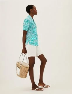 Buy 🔥 M&S Collection 👕 Shirts & Blouses Pure Cotton Animal Print Collared Blouse 👏 -New In Womens Sales 2022 SD 01 T43 5312 J4 X EC 2