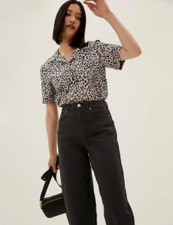 Buy ๐ฅ M&S Collection ๐ Shirts & Blouses Pure Cotton Animal Print Collared Blouse ๐