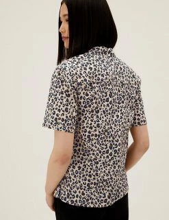 Buy 🔥 M&S Collection 👕 Shirts & Blouses Pure Cotton Animal Print Collared Blouse 👏 -New In Womens Sales 2022 SD 01 T43 5312 N4 X EC 3