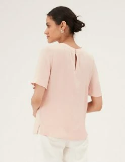 Hot Sale 🎁 M&S Collection Women Round Neck Angel Sleeve Top 😀 -New In Womens Sales 2022 SD 01 T43 5313 A1 X EC 3