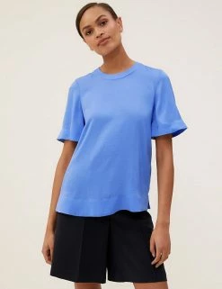 Hot Sale 🎁 M&S Collection Women Round Neck Angel Sleeve Top 😀 -New In Womens Sales 2022 SD 01 T43 5313 E0 X EC 3