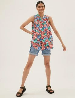 Best reviews of ⌛ M&S Collection 👚 Shirts & Blouses Floral V-Neck Sleeveless Popover Blouse 🛒 -New In Womens Sales 2022 SD 01 T43 5322 ZZ X EC 1