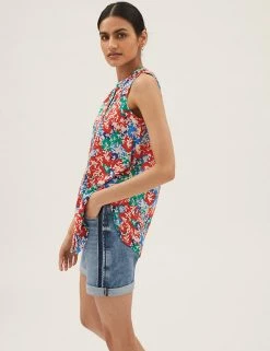Best reviews of ⌛ M&S Collection 👚 Shirts & Blouses Floral V-Neck Sleeveless Popover Blouse 🛒 -New In Womens Sales 2022 SD 01 T43 5322 ZZ X EC 2