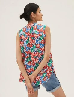 Best reviews of ⌛ M&S Collection 👚 Shirts & Blouses Floral V-Neck Sleeveless Popover Blouse 🛒 -New In Womens Sales 2022 SD 01 T43 5322 ZZ X EC 3