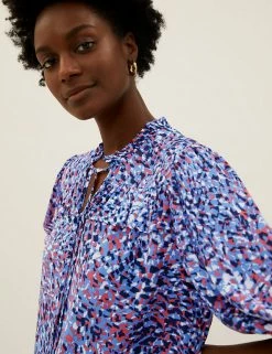 Best Pirce 🤩 M&S Collection 👕 Shirts & Blouses Printed Tie Neck Popover Blouse 🎁 -New In Womens Sales 2022 SD 01 T43 5338 E4 X EC 1