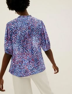 Best Pirce 🤩 M&S Collection 👕 Shirts & Blouses Printed Tie Neck Popover Blouse 🎁 -New In Womens Sales 2022 SD 01 T43 5338 E4 X EC 2