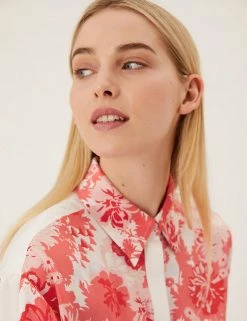 Buy 👏 M&S Collection 👚 Shirts & Blouses Floral Collared Long Sleeve Longline 👚 Shirt ⌛ -New In Womens Sales 2022 SD 01 T43 5395 B4 X EC 2