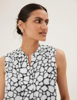 Cheapest 🛒 M&S Collection 👕 Shirts & Blouses Printed Longline Sleeveless Popover Blouse 😉 -New In Womens Sales 2022 SD 01 T43 5401 Y4 X EC 2