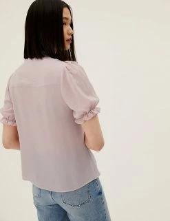 Discount 🥰 M&S Collection 👚 Shirts & Blouses Frill Neck Puff Sleeve Blouse 🌟 -New In Womens Sales 2022 SD 01 T43 5406 A0 X EC 3