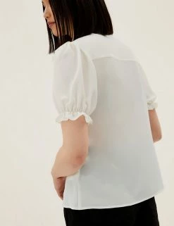 Discount 🥰 M&S Collection 👚 Shirts & Blouses Frill Neck Puff Sleeve Blouse 🌟 -New In Womens Sales 2022 SD 01 T43 5406 K1 X EC 2
