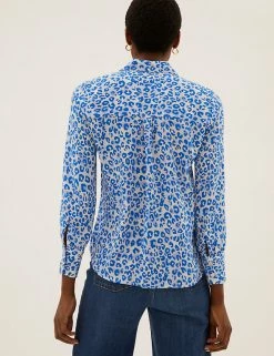 Cheapest 🔥 M&S Collection 👚 Shirts & Blouses Animal Print Collared Long Sleeve 👚 Shirt 🔔 -New In Womens Sales 2022 SD 01 T43 5452 E4 X EC 1
