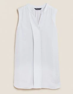 Cheapest 🎁 M&S Collection 👚 Shirts & Blouses V-Neck Sleeveless Longline Popover Blouse 🧨 -New In Womens Sales 2022 SD 01 T43 5472 KY X EC 90