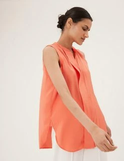 Cheapest 🎁 M&S Collection 👚 Shirts & Blouses V-Neck Sleeveless Longline Popover Blouse 🧨