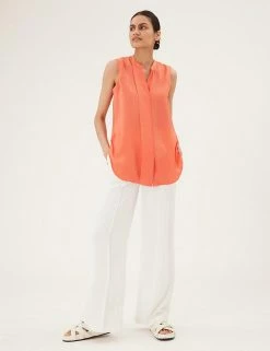 Cheapest 🎁 M&S Collection 👚 Shirts & Blouses V-Neck Sleeveless Longline Popover Blouse 🧨 -New In Womens Sales 2022 SD 01 T43 5472 P0 X EC 1