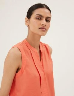 Cheapest 🎁 M&S Collection 👚 Shirts & Blouses V-Neck Sleeveless Longline Popover Blouse 🧨 -New In Womens Sales 2022 SD 01 T43 5472 P0 X EC 2