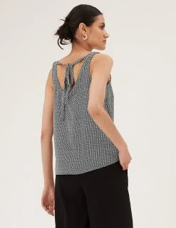 Coupon 🧨 M&S Collection Tops Geometric Round Neck Sleeveless Cami Top 🔔 -New In Womens Sales 2022 SD 01 T43 5514 Y4 X EC 3
