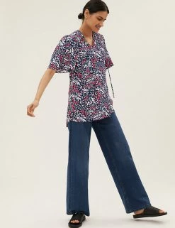 Brand new 💯 M&S Collection 👚 Shirts & Blouses Printed Tie Neck Popover Blouse 😉 -New In Womens Sales 2022 SD 01 T43 5522 F4 X EC 3