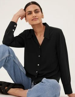 Best Sale ❤️ M&S Collection 👚 Shirts & Blouses Collared Long Sleeve 👚 Shirt ✨ -New In Womens Sales 2022 SD 01 T43 5603 Y0 X EC 1