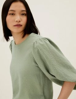 Hot Sale 🥰 M&S Collection Tops Checked 3/4 Sleeve Top ⭐ -New In Womens Sales 2022 SD 01 T43 5612 KH X EC 2