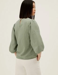 Hot Sale 🥰 M&S Collection Tops Checked 3/4 Sleeve Top ⭐ -New In Womens Sales 2022 SD 01 T43 5612 KH X EC 3