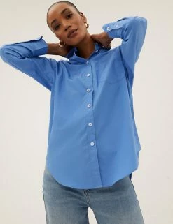 Promo ❤️ M&S Collection 👕 Shirts & Blouses Pure Cotton Oversized Girlfriend 👕 Shirt ❤️ -New In Womens Sales 2022 SD 01 T43 5655 E0 X EC 1