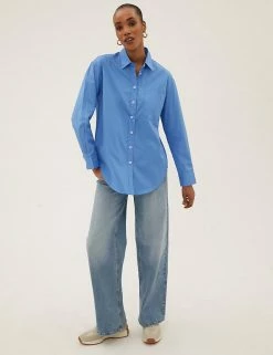 Promo ❤️ M&S Collection 👕 Shirts & Blouses Pure Cotton Oversized Girlfriend 👕 Shirt ❤️ -New In Womens Sales 2022 SD 01 T43 5655 E0 X EC 2