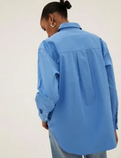 Promo ❤️ M&S Collection 👕 Shirts & Blouses Pure Cotton Oversized Girlfriend 👕 Shirt ❤️ -New In Womens Sales 2022 SD 01 T43 5655 E0 X EC 3