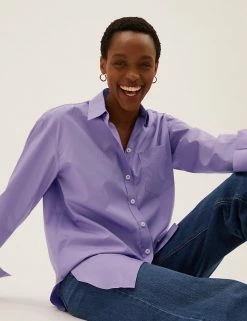 Promo ❤️ M&S Collection 👕 Shirts & Blouses Pure Cotton Oversized Girlfriend 👕 Shirt ❤️ -New In Womens Sales 2022 SD 01 T43 5655 G0 X EC 0