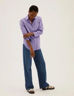 Promo ❤️ M&S Collection 👕 Shirts & Blouses Pure Cotton Oversized Girlfriend 👕 Shirt ❤️ -New In Womens Sales 2022 SD 01 T43 5655 G0 X EC 2