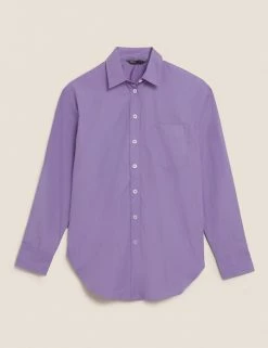 Promo ❤️ M&S Collection 👕 Shirts & Blouses Pure Cotton Oversized Girlfriend 👕 Shirt ❤️ -New In Womens Sales 2022 SD 01 T43 5655 G0 X EC 90